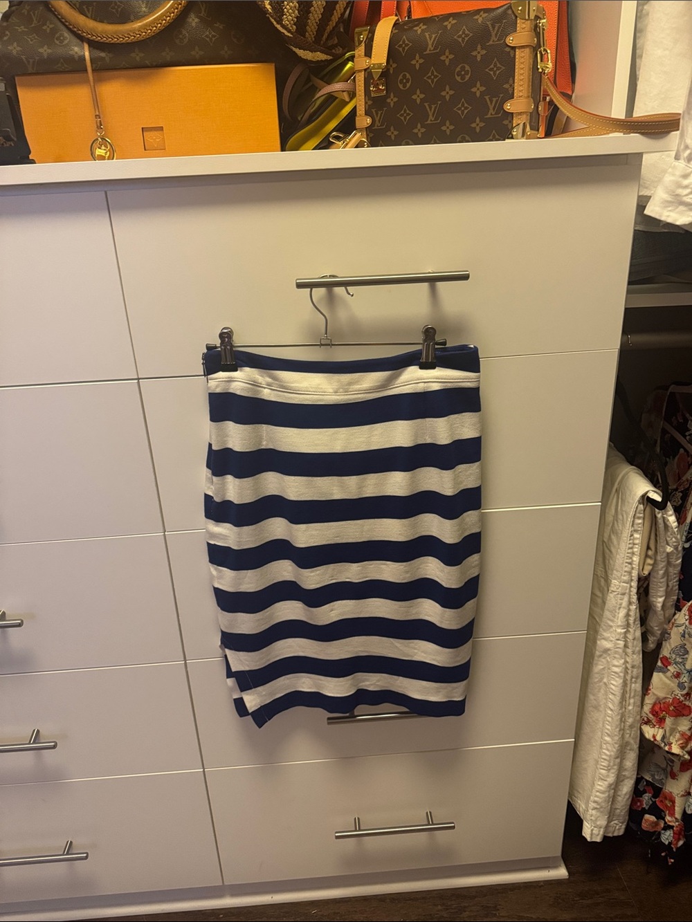 Banana Republic Navy and White Striped Pencil Skirt